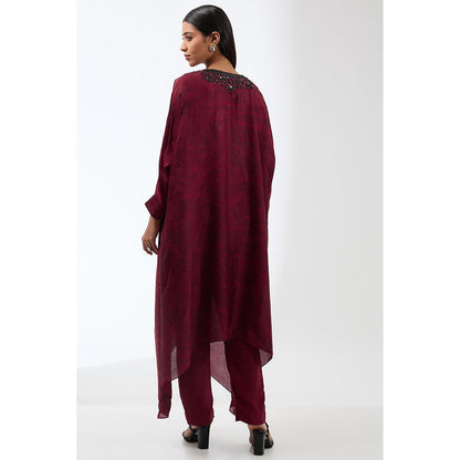Anjali Kanwar Maroon Printed Kaftan and Pant (Set of 2)