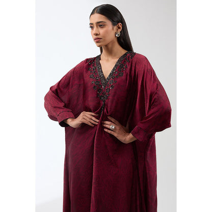 Anjali Kanwar Maroon Printed Kaftan and Pant (Set of 2)