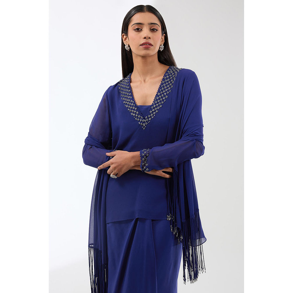 Anjali Kanwar Blue Embroidered Kurti with Skirt and Dupatta (Set of 3)