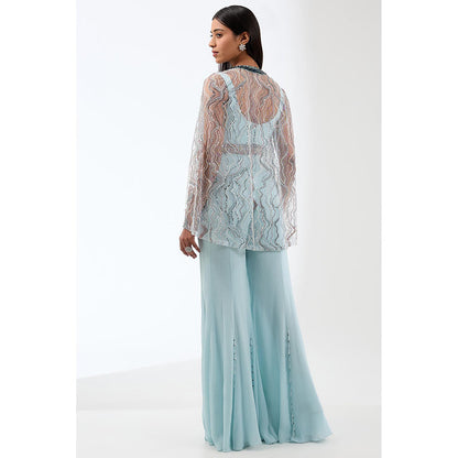 Anjali Kanwar Blue Embellished/Sequined Bustier with Cape and Sharara (Set of 3)