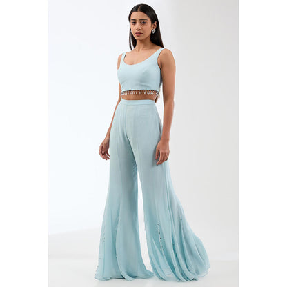 Anjali Kanwar Blue Embellished/Sequined Bustier with Cape and Sharara (Set of 3)