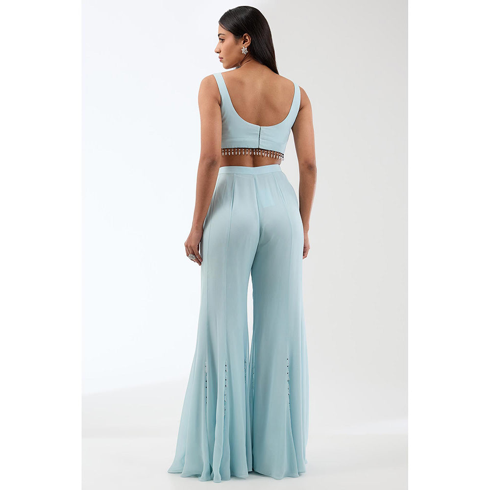 Anjali Kanwar Blue Embellished/Sequined Bustier with Cape and Sharara (Set of 3)