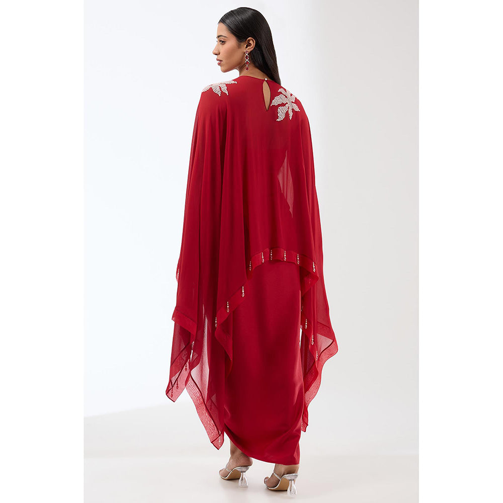 Anjali Kanwar Red Embellished/Sequined Gown with Cape (Set of 2)