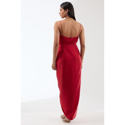 Anjali Kanwar Red Embellished/Sequined Gown with Cape (Set of 2)