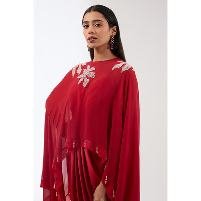 Anjali Kanwar Red Embellished/Sequined Gown with Cape (Set of 2)