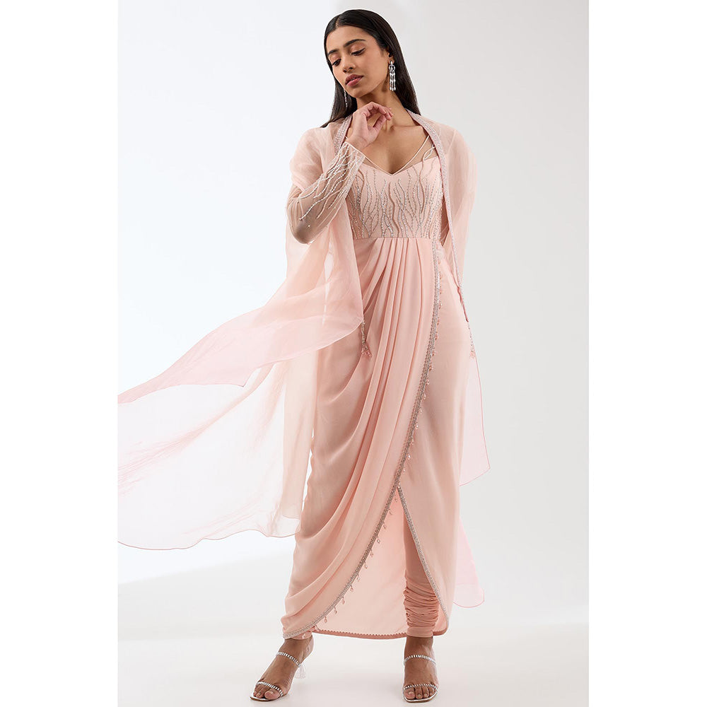 Anjali Kanwar Pink Embellished/Sequined Dress with Cape and Churidar (Set of 3)