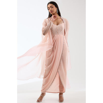 Anjali Kanwar Pink Embellished/Sequined Dress with Cape and Churidar (Set of 3)