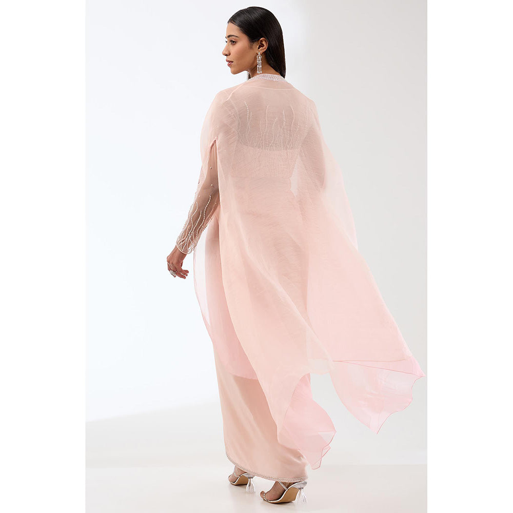 Anjali Kanwar Pink Embellished/Sequined Dress with Cape and Churidar (Set of 3)