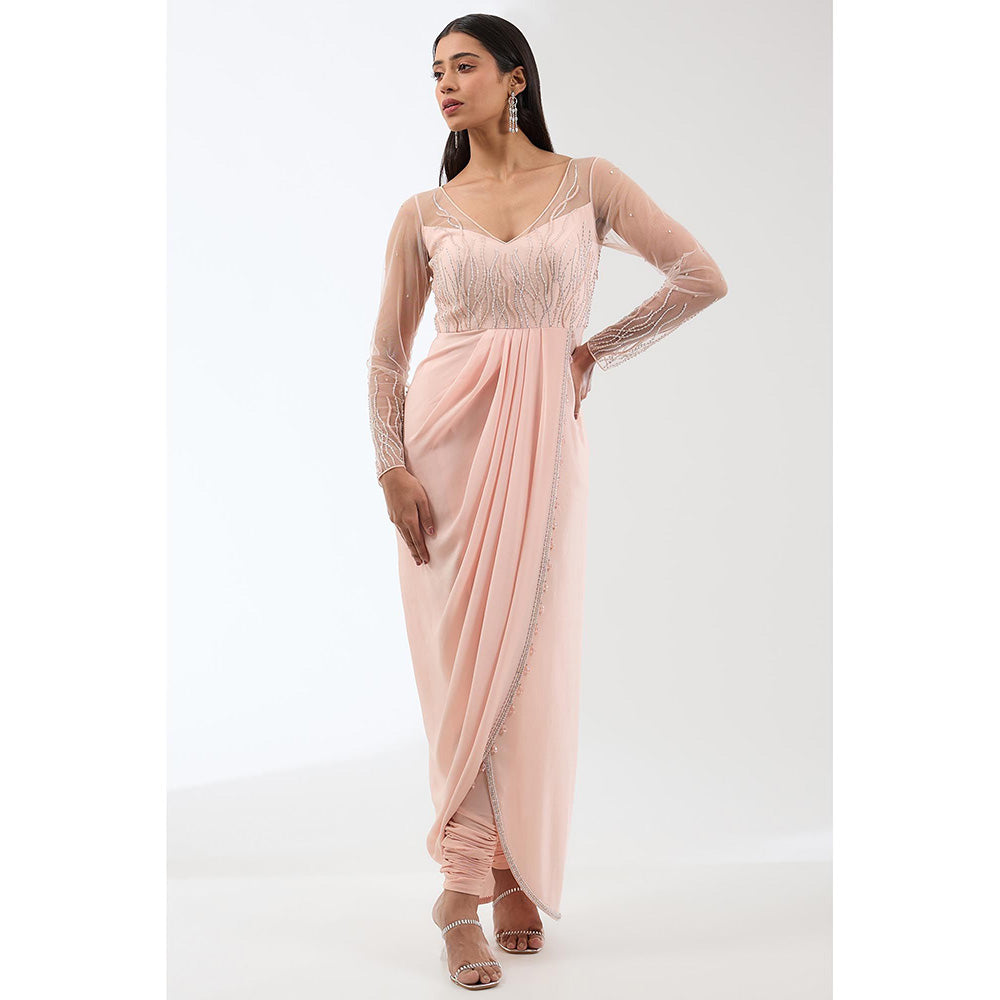 Anjali Kanwar Pink Embellished/Sequined Dress with Cape and Churidar (Set of 3)