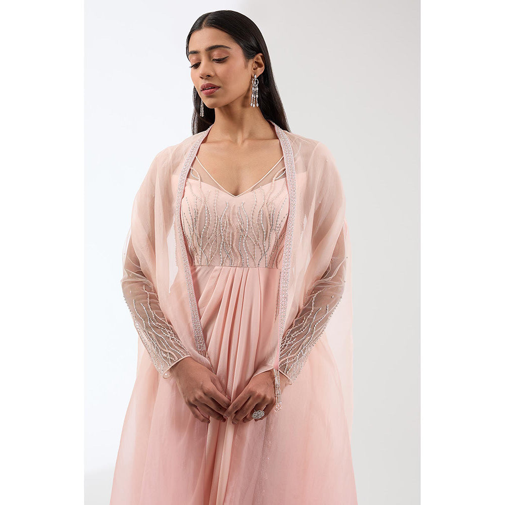 Anjali Kanwar Pink Embellished/Sequined Dress with Cape and Churidar (Set of 3)