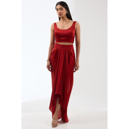 Anjali Kanwar Red Solid/Plain Cape with Bustier and Skirt (Set of 3)