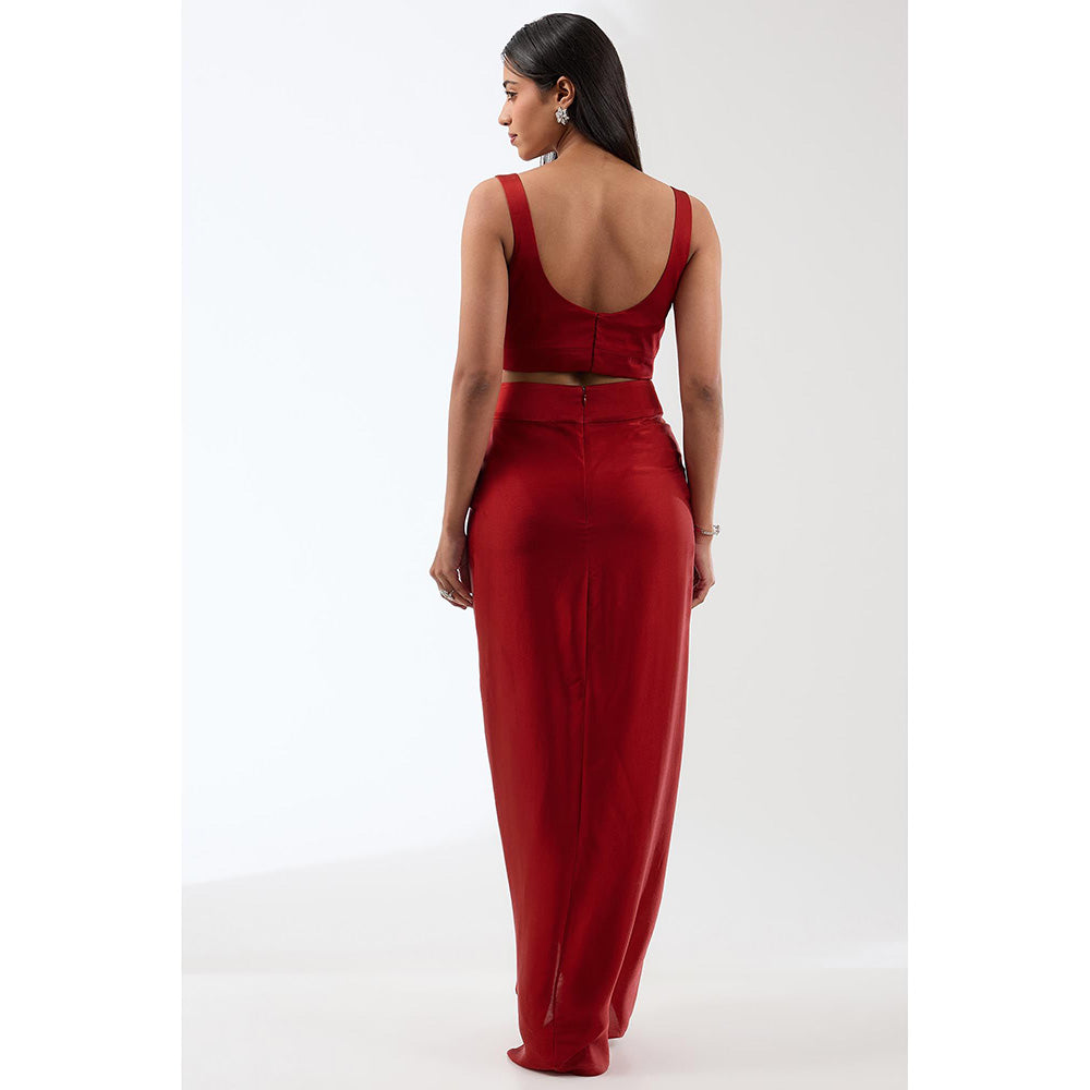 Anjali Kanwar Red Solid/Plain Cape with Bustier and Skirt (Set of 3)