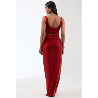 Anjali Kanwar Red Solid/Plain Cape with Bustier and Skirt (Set of 3)