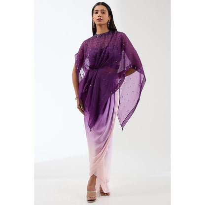 Anjali Kanwar Purple Ombre Cape with Bustier and Skirt (Set of 3)
