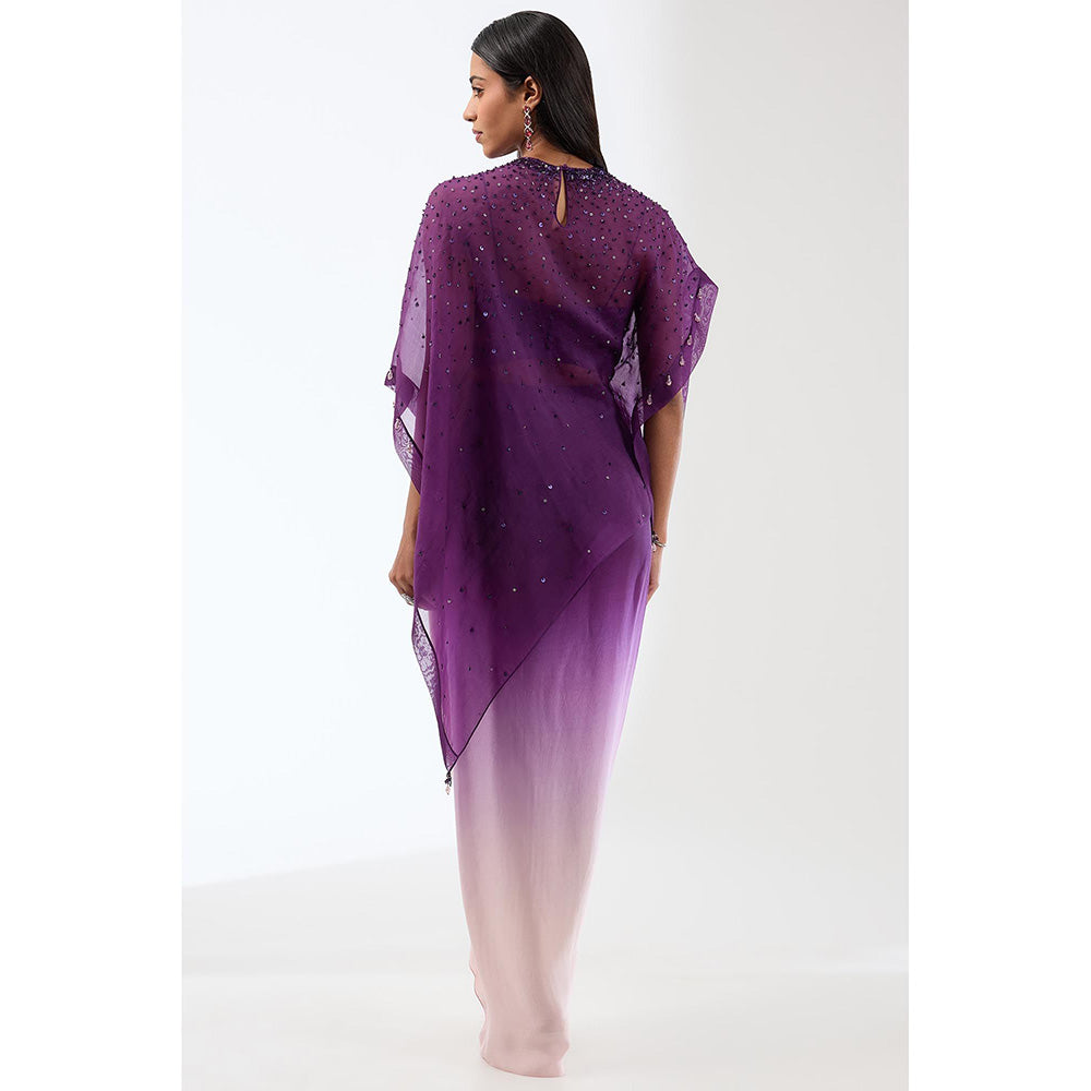 Anjali Kanwar Purple Ombre Cape with Bustier and Skirt (Set of 3)