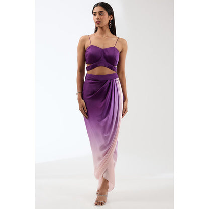 Anjali Kanwar Purple Ombre Cape with Bustier and Skirt (Set of 3)