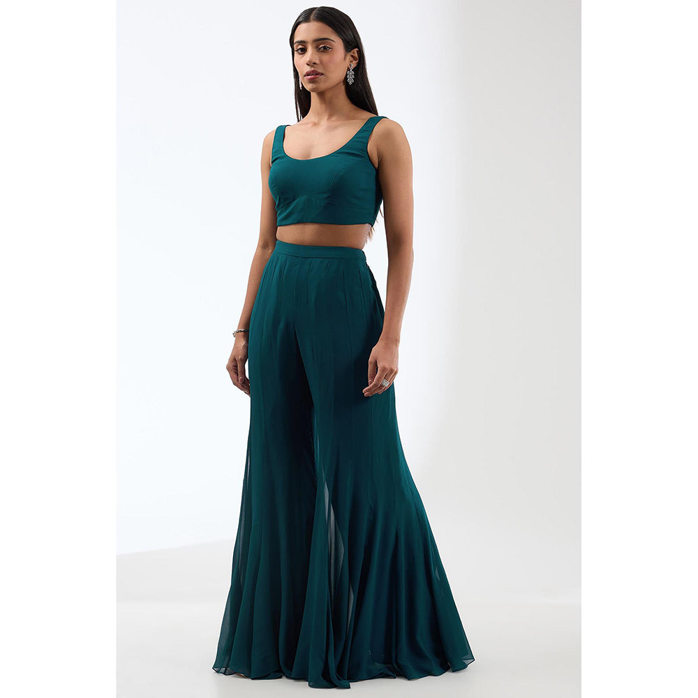 Anjali Kanwar Teal Embellished/Sequined Bustier with Cape and Sharara (Set of 3)