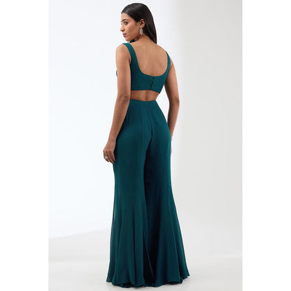 Anjali Kanwar Teal Embellished/Sequined Bustier with Cape and Sharara (Set of 3)