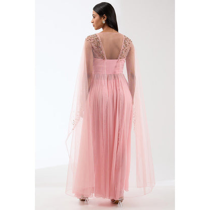 Anjali Kanwar Pink Embellished/Sequined Anarkali with Attached Cape and Churidar (Set of 2)