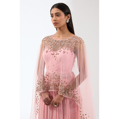 Anjali Kanwar Pink Embellished/Sequined Anarkali with Attached Cape and Churidar (Set of 2)