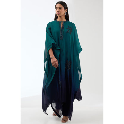 Anjali Kanwar Teal Ombre Kaftan and Pant (Set of 2)