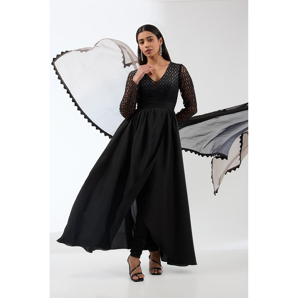 Anjali Kanwar Black Ombre Anarkali with Churidar and Dupatta (Set of 3)