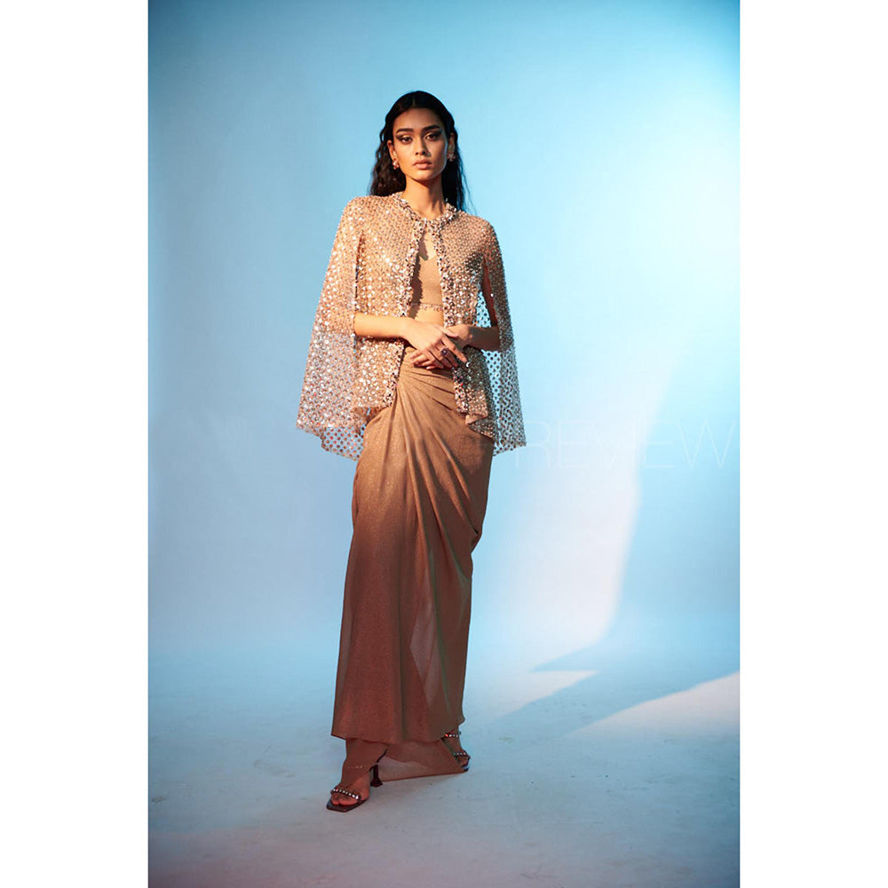 Anjali Kanwar Beige Embellished/Sequined Maia Cape with Bustier and Skirt (Set of 3)
