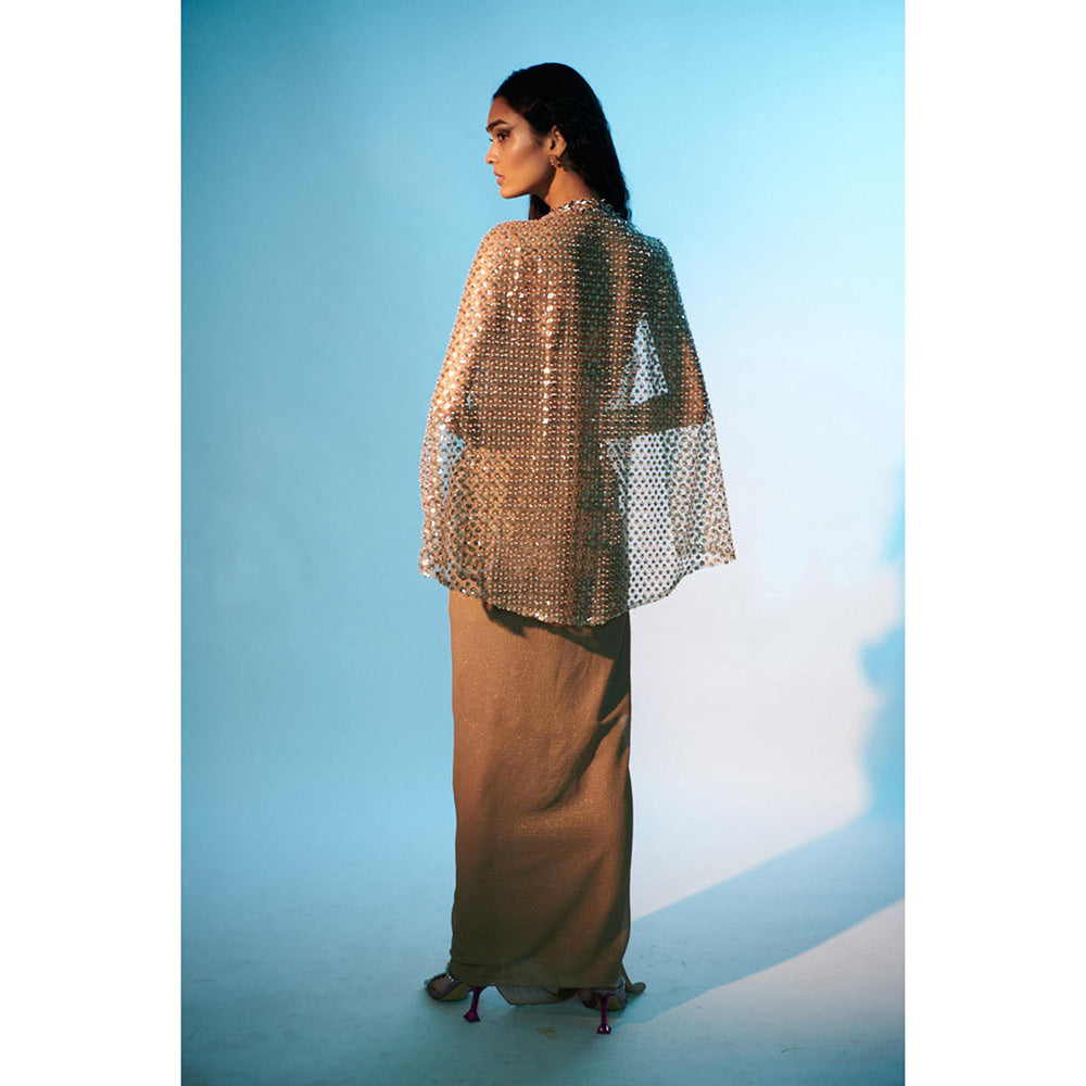 Anjali Kanwar Beige Embellished/Sequined Maia Cape with Bustier and Skirt (Set of 3)