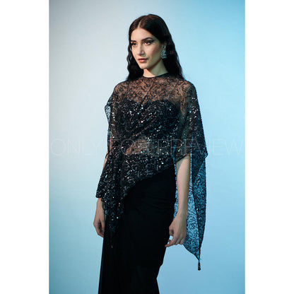 Anjali Kanwar Black Embellished/Sequined Estelle Top with Bustier and Skirt (Set of 3)