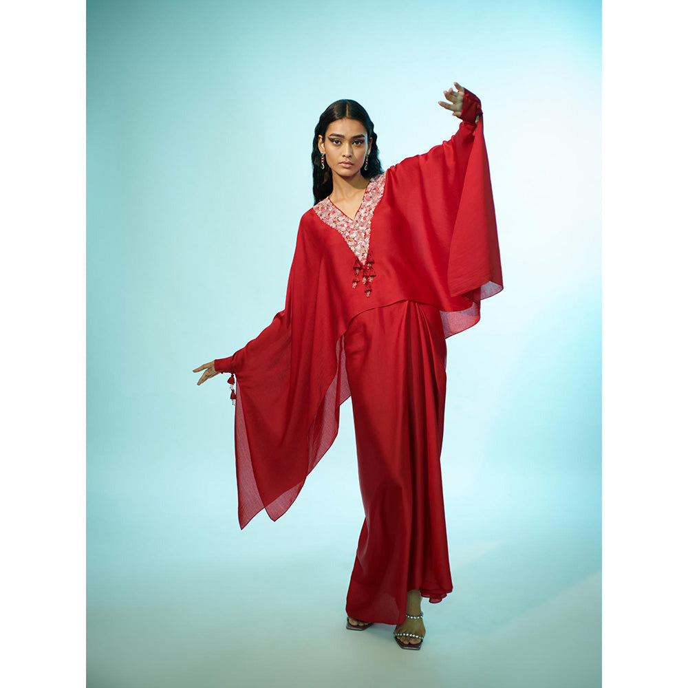 Anjali Kanwar Red Embellished/Sequined Starla Kaftan with Skirt (Set of 2)