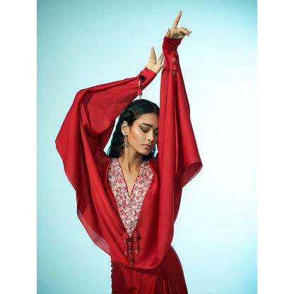 Anjali Kanwar Red Embellished/Sequined Starla Kaftan with Skirt (Set of 2)