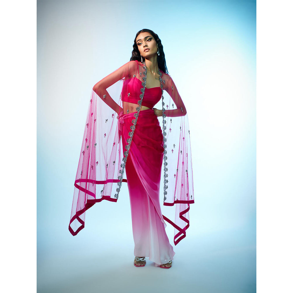 Anjali Kanwar Pink Embellished/Sequined Alhena Cape with Bustier and Skirt (Set of 3)