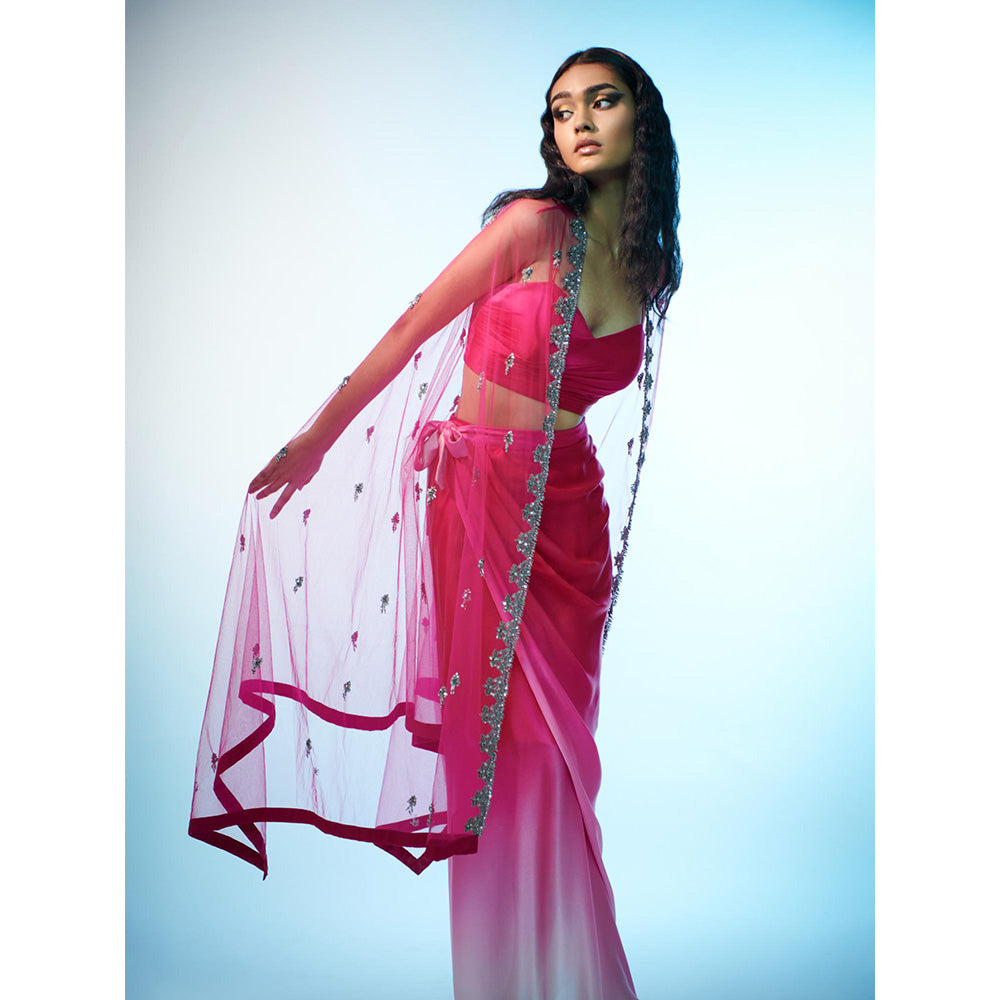 Anjali Kanwar Pink Embellished/Sequined Alhena Cape with Bustier and Skirt (Set of 3)