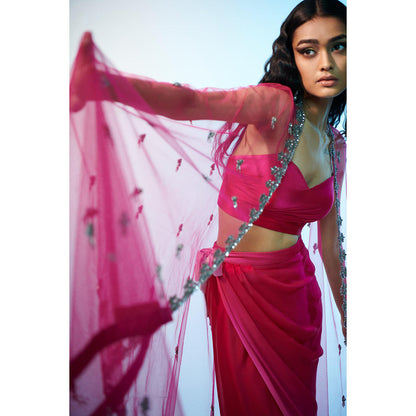 Anjali Kanwar Pink Embellished/Sequined Alhena Cape with Bustier and Skirt (Set of 3)