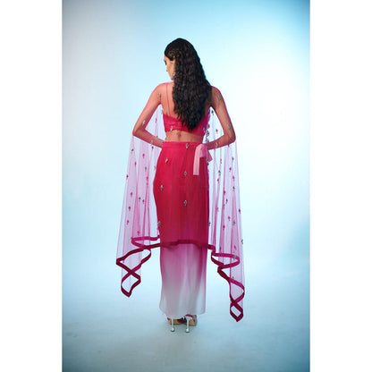 Anjali Kanwar Pink Embellished/Sequined Alhena Cape with Bustier and Skirt (Set of 3)