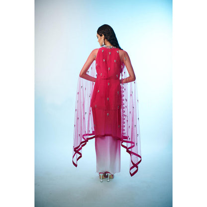 Anjali Kanwar Red Embellished/Sequined Lyra Cape with Tunic and Skirt (Set of 3)