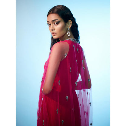 Anjali Kanwar Red Embellished/Sequined Lyra Cape with Tunic and Skirt (Set of 3)