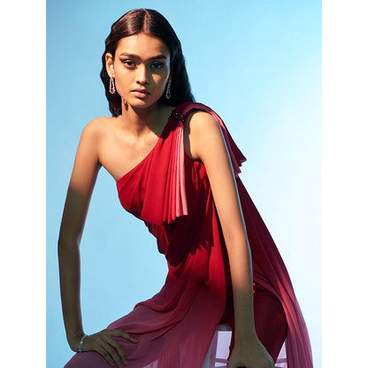 Anjali Kanwar Red Solid/Plain Seren Top with Pant (Set of 2)