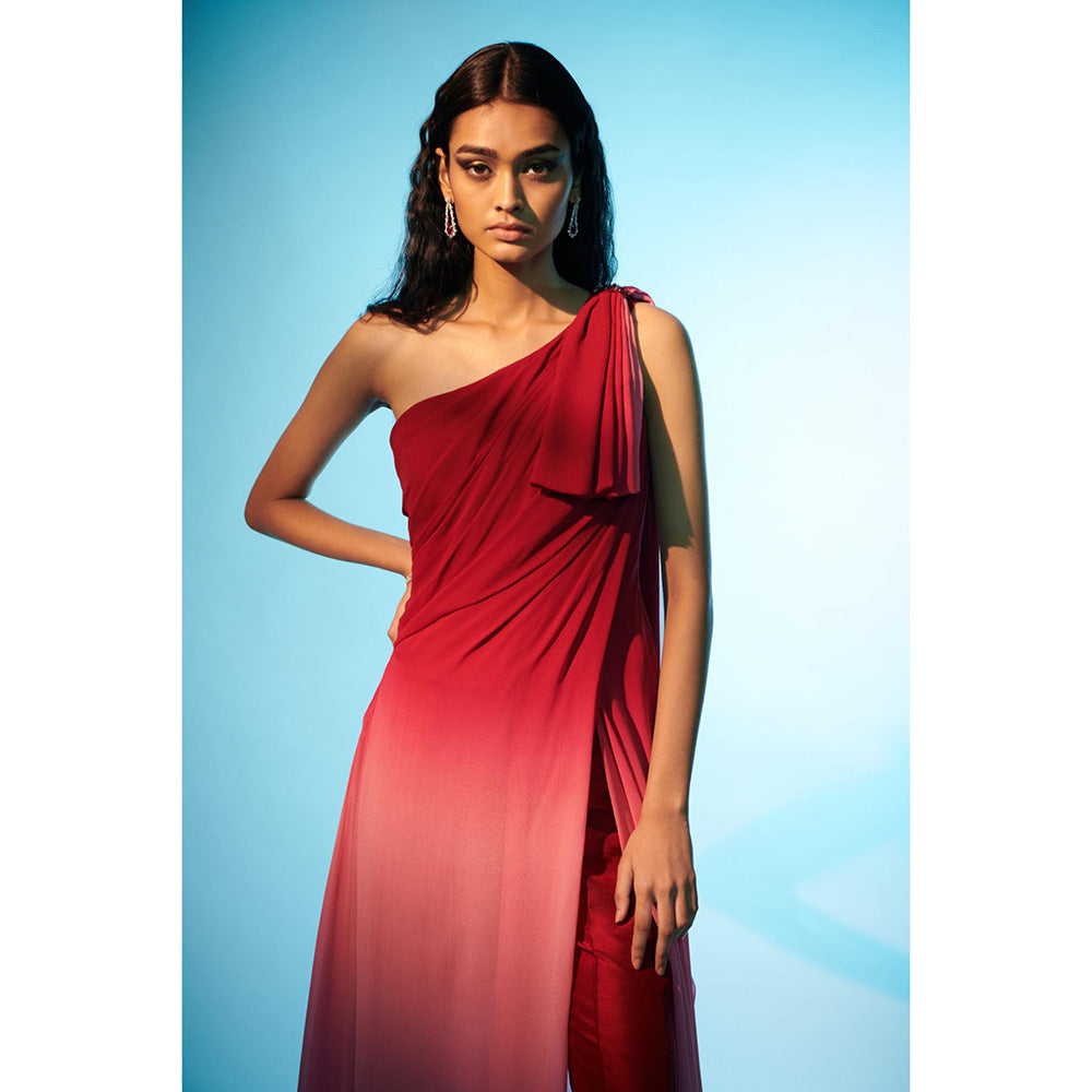 Anjali Kanwar Red Solid/Plain Seren Top with Pant (Set of 2)