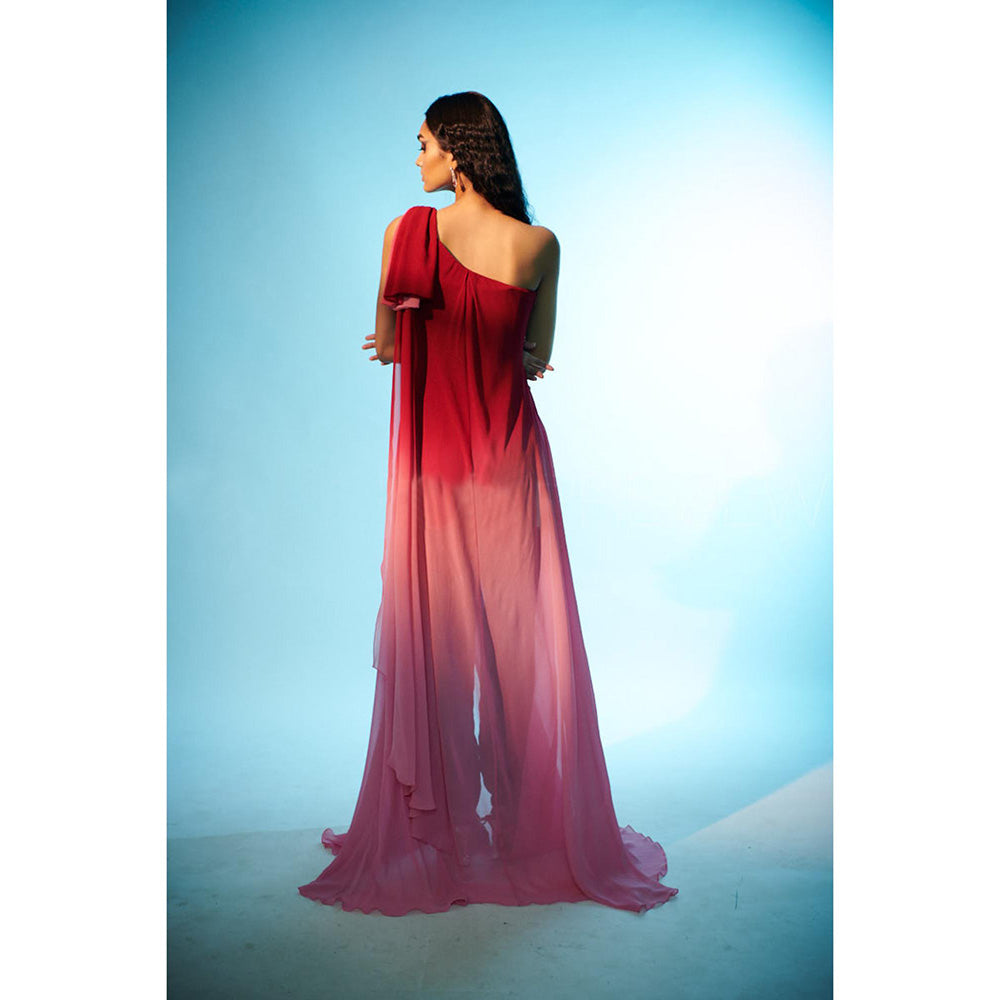 Anjali Kanwar Red Solid/Plain Seren Top with Pant (Set of 2)