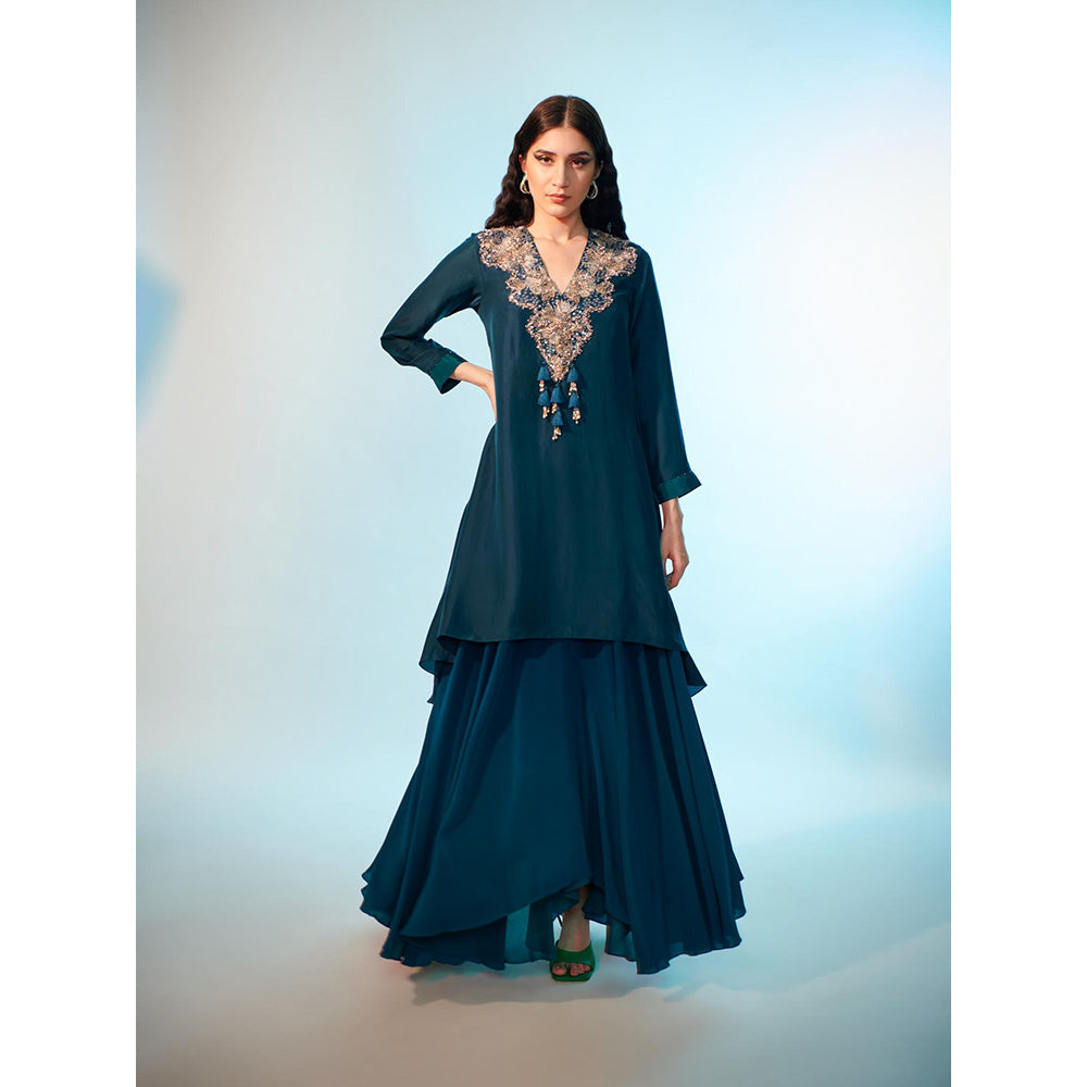 Anjali Kanwar Green Embellished/Sequined Daran Tunic with Skirt (Set of 2)