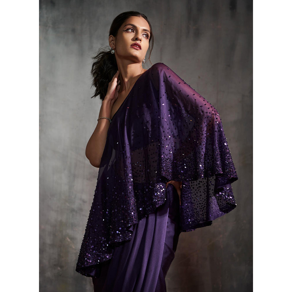 Anjali Kanwar Purple Embellished/Sequined Aurora Cape with Bustier and Draped Skirt (Set of 3)
