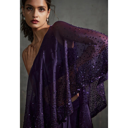 Anjali Kanwar Purple Embellished/Sequined Aurora Cape with Bustier and Draped Skirt (Set of 3)
