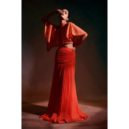 Anjali Kanwar Orange Embellished/Sequined Sirius Cape with Bustier and Skirt (Set of 3)