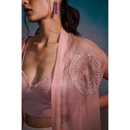 Anjali Kanwar Pink Embellished/Sequined Carina Cape with Bustier and Pant (Set of 3)