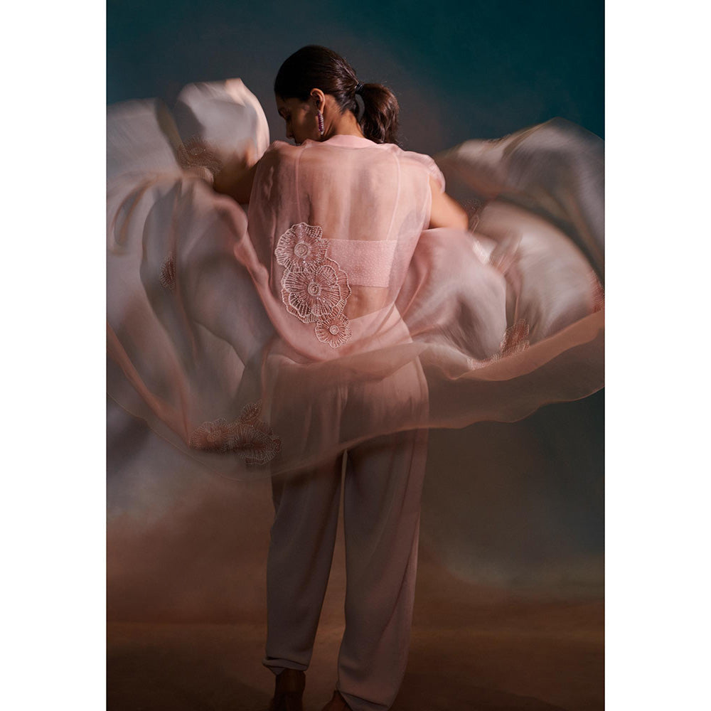 Anjali Kanwar Pink Embellished/Sequined Carina Cape with Bustier and Pant (Set of 3)