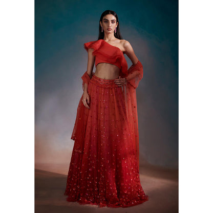 Anjali Kanwar Red Embellished/Sequined Helia Lehenga with Blouse and Dupatta (Set of 3)