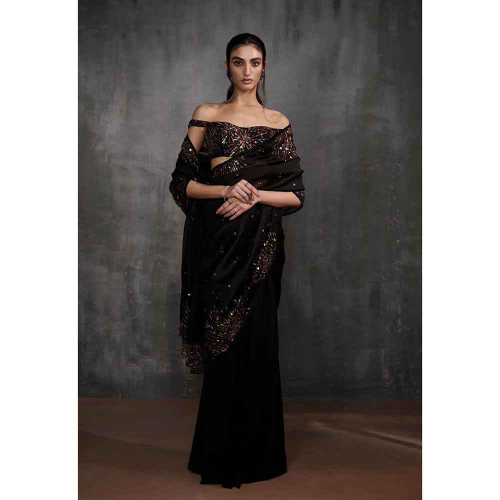 Anjali Kanwar Red Embellished/Sequined Stella Pre-Draped Saree with Stitched Blouse