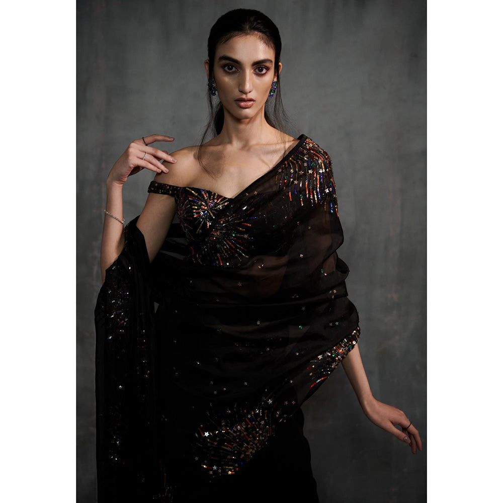 Anjali Kanwar Red Embellished/Sequined Stella Pre-Draped Saree with Stitched Blouse