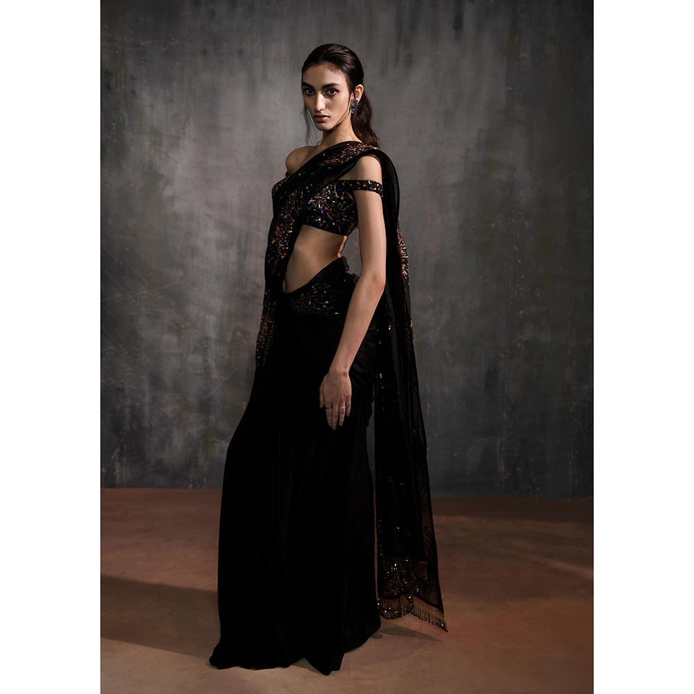 Anjali Kanwar Red Embellished/Sequined Stella Pre-Draped Saree with Stitched Blouse